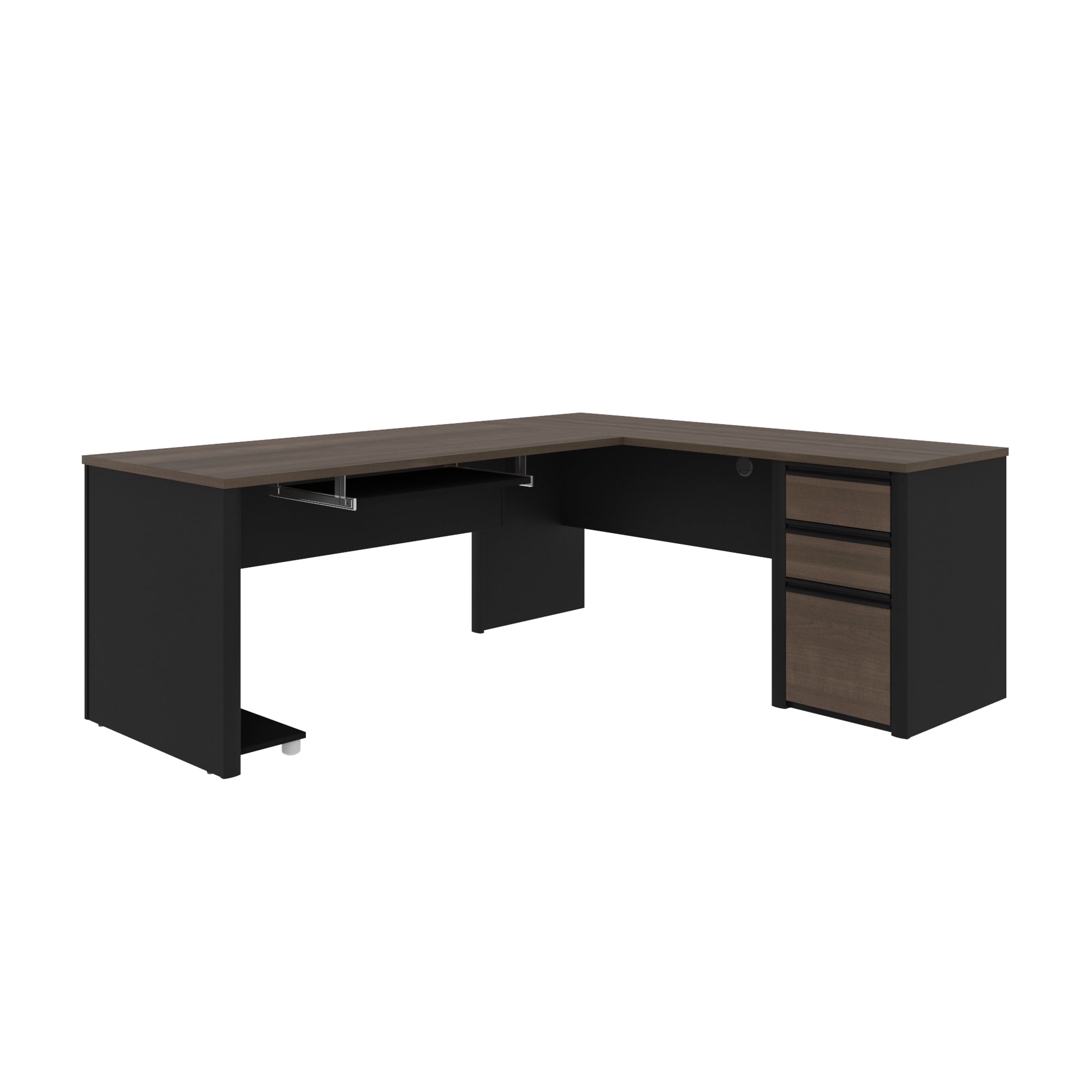 71" x 83" L-Shaped Desk with 3 Drawers in Antigua and Black