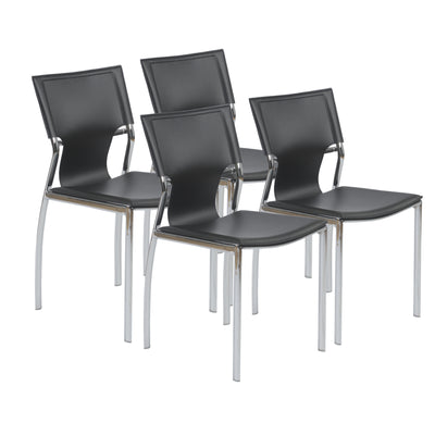 Black Leather Armless Conference or Guest Chairs (Set of 4)