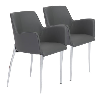 Cozy Gray Leatherette Guest or Conference Chair with Arms (Set of 2)