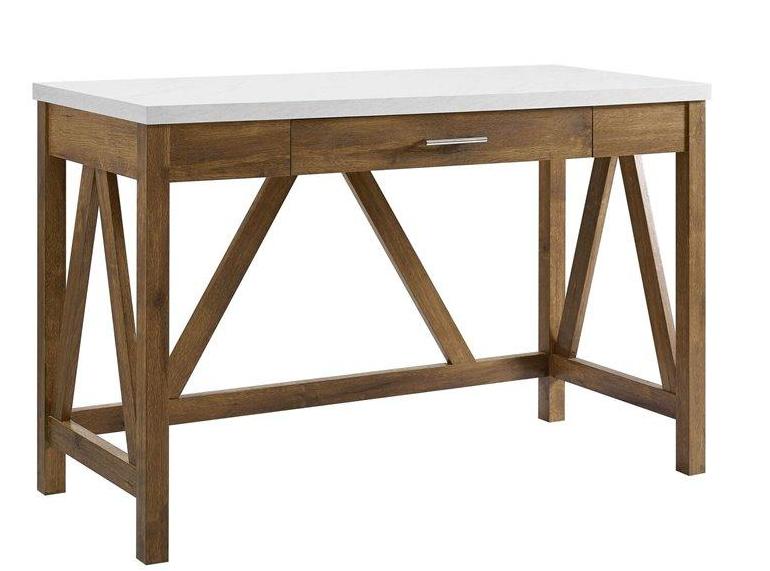 46" Walnut & Faux Marble Farmhouse Style Office Desk