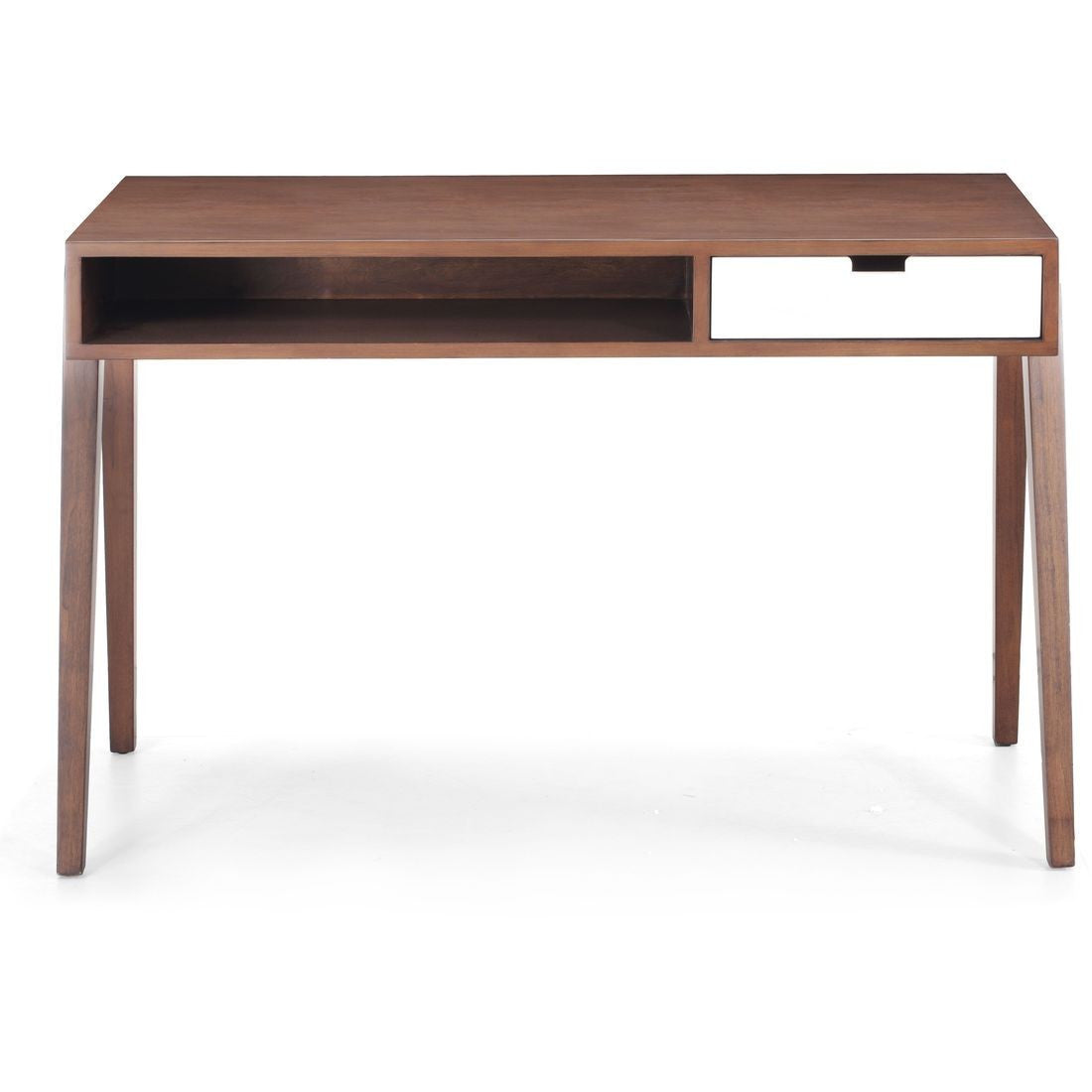46" Modern Office Desk in Walnut & White Finish