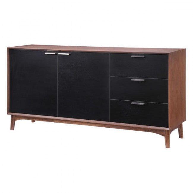 Mid-Century Style Black and Walnut Storage Credenza