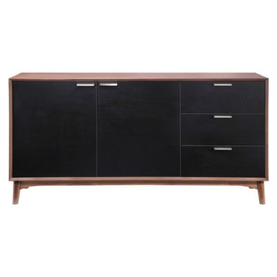 Mid-Century Style Black and Walnut Storage Credenza