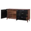 Mid-Century Style Black and Walnut Storage Credenza