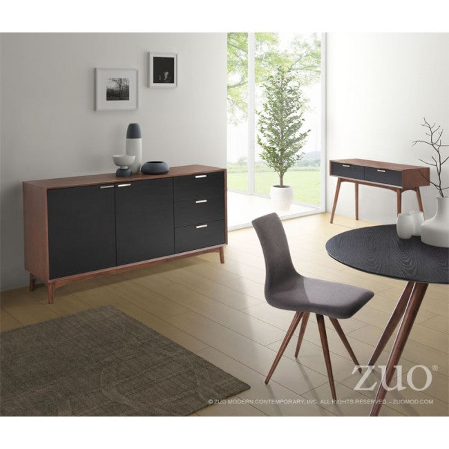 Mid-Century Style Black and Walnut Storage Credenza