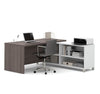 Modern L-Shaped Desk in Bark Gray & White with Integrated Shelves