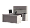 71" Executive U-Shaped Desk with File Drawers and Hutch in Slate and Sandstone