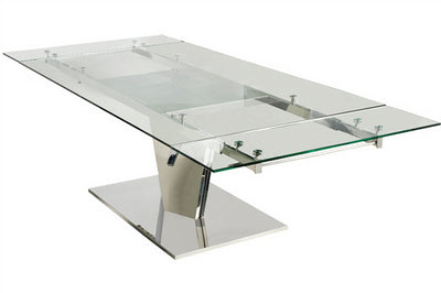 Polished Stainless Steel & Glass Desk or Conference Table (Extends from 78" to 106" W)