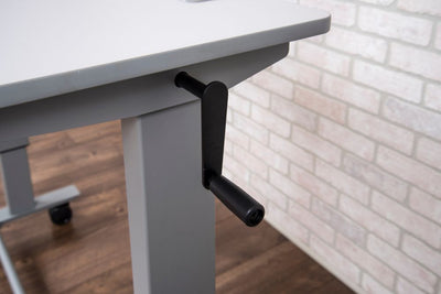 48" Gray Standing Office Desk w/ Crank Handle and Built-In Water Bottle Holders