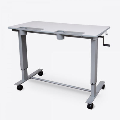 48" Gray Standing Office Desk w/ Crank Handle and Built-In Water Bottle Holders