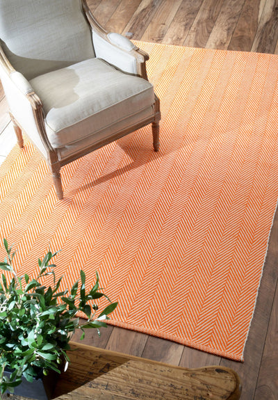 Hand-Loomed Cotton Office Floor Rug in Orange (Multiple Sizes Available)