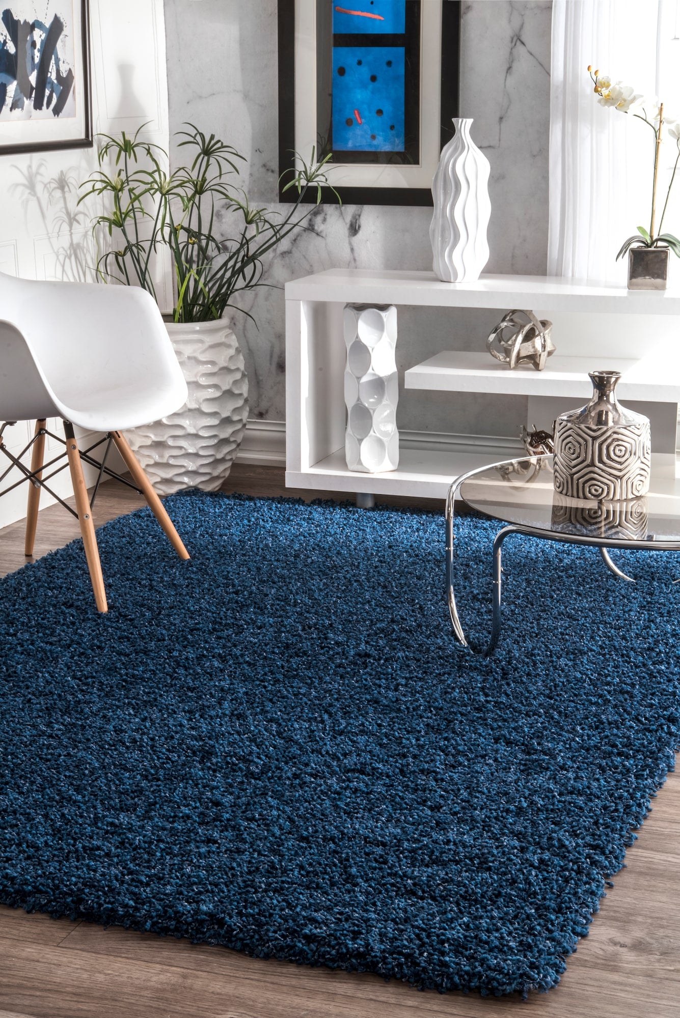 Welcoming Blue Plush Shag Rug Multiple Sizes Available