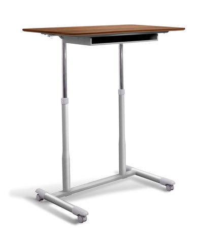 37" Walnut Sit-Stand Office Desk w/ Wire Storage Shelf