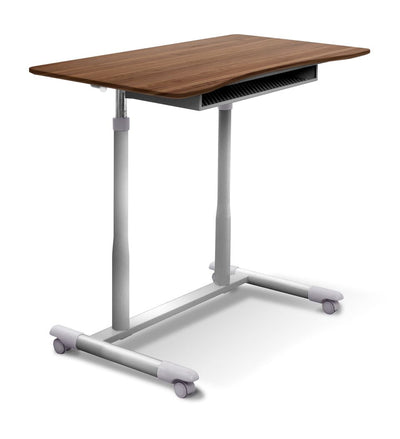 37" Walnut Sit-Stand Office Desk w/ Wire Storage Shelf