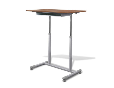 37" Walnut Sit-Stand Office Desk w/ Wire Storage Shelf