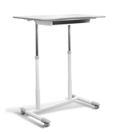 37" White Sit-Stand Office Desk w/ Wire Storage Shelf