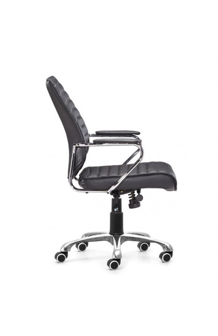 Sleek Black Leather & Chrome Office Chair with Padded Armrests