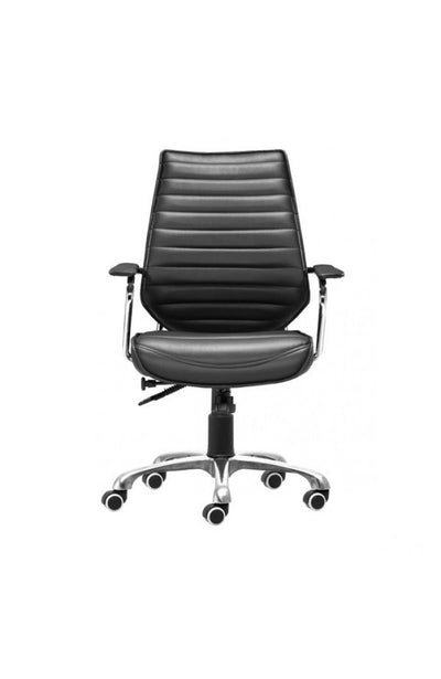 Sleek Black Leather & Chrome Office Chair with Padded Armrests