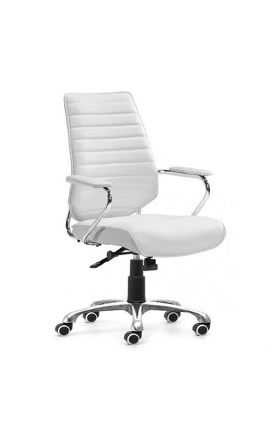 Sleek White Leather & Chrome Office Chair with Padded Armrests