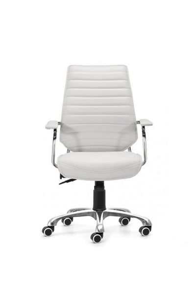 Sleek White Leather & Chrome Office Chair with Padded Armrests