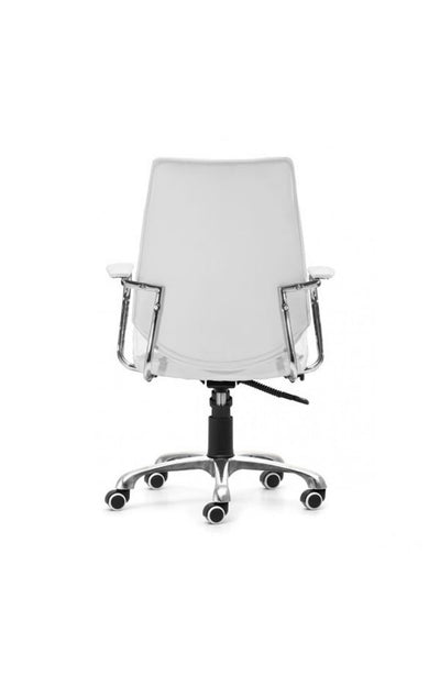 Sleek White Leather & Chrome Office Chair with Padded Armrests