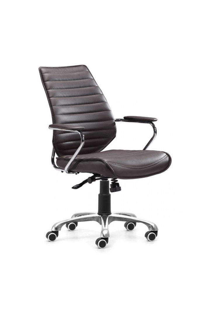 Sleek Espresso Leather & Chrome Office Chair with Padded Armrests