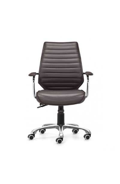 Sleek Espresso Leather & Chrome Office Chair with Padded Armrests