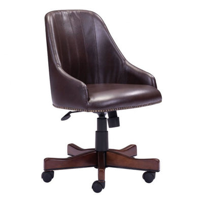 Powerful High-Back Executive Office Chair in Dark Brown Leatherette