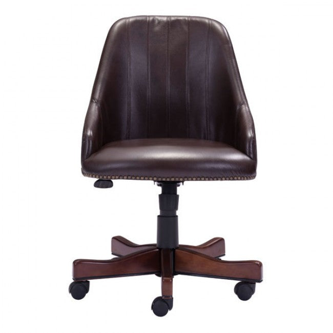 Powerful High-Back Executive Office Chair in Dark Brown Leatherette
