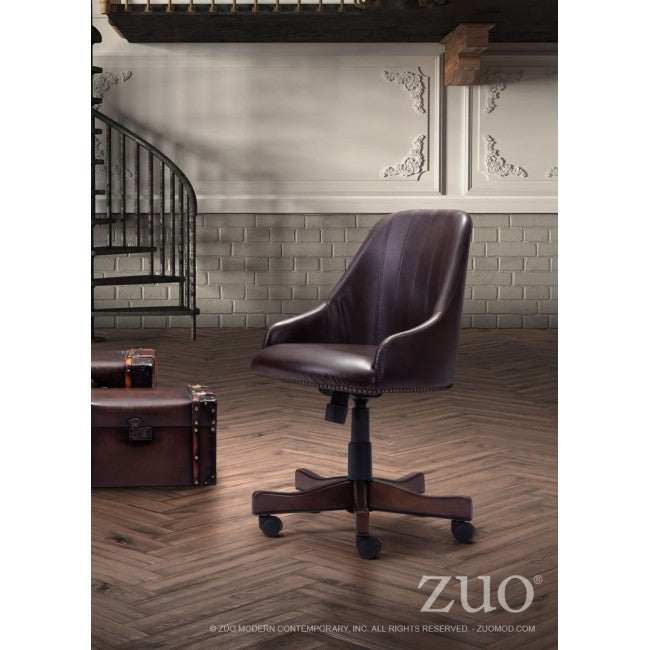 Powerful High-Back Executive Office Chair in Dark Brown Leatherette