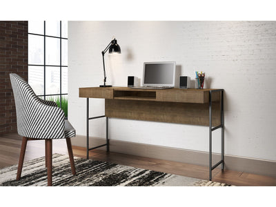 55" Walnut & Black Metal Industrial Executive Desk