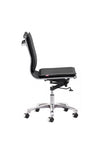 Modern Black Leather & Chrome Armless Office or Conference Chair