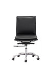 Modern Black Leather & Chrome Armless Office or Conference Chair