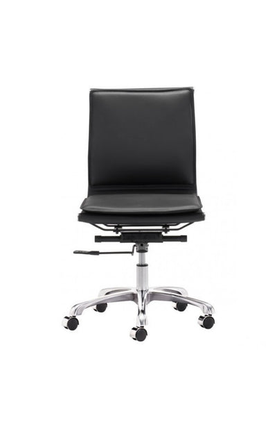 Modern Black Leather & Chrome Armless Office or Conference Chair