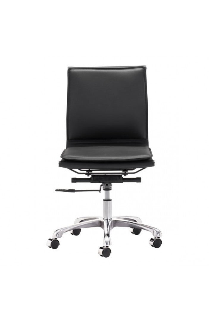 Black Leather Chrome Armless Desk Chair by Zuo