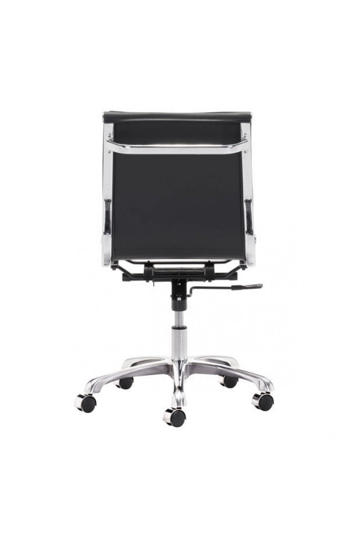 Modern Black Leather & Chrome Armless Office or Conference Chair