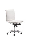 Modern White Leather & Chrome Armless Office or Conference Chair