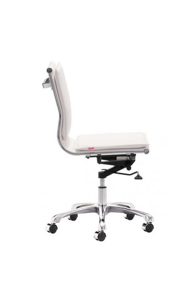 Modern White Leather & Chrome Armless Office or Conference Chair