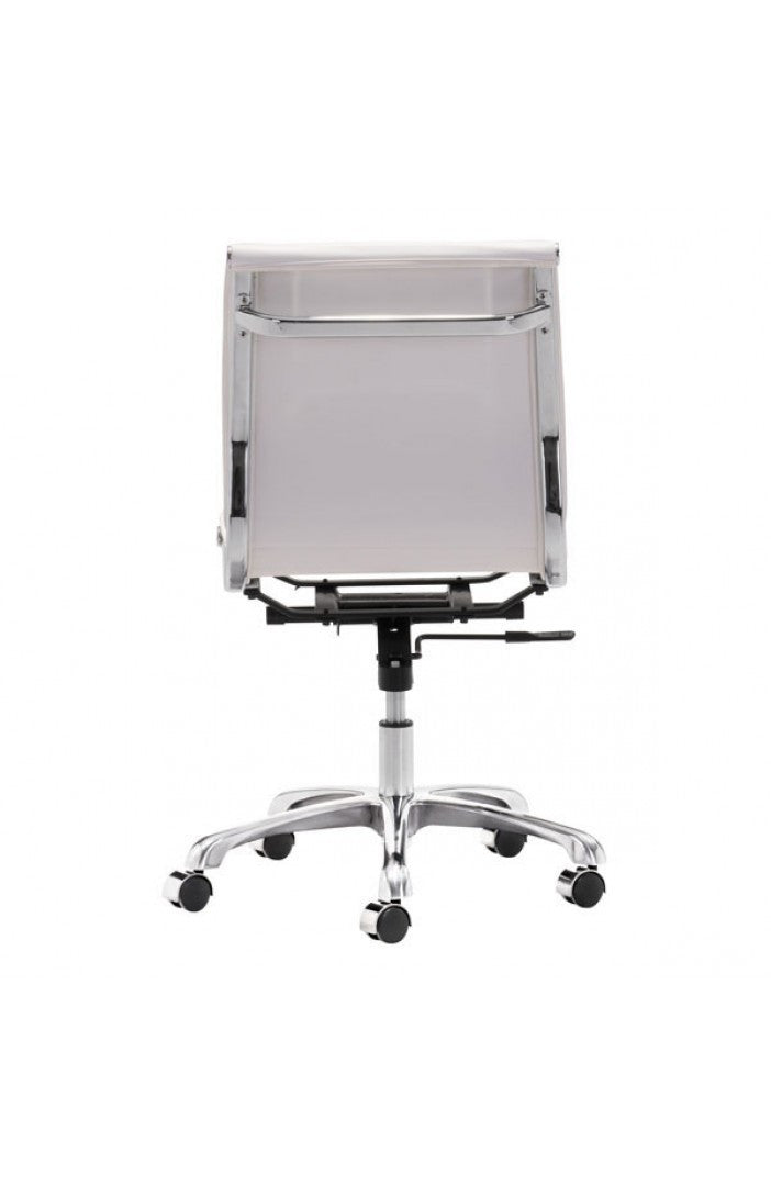 Modern White Leather & Chrome Armless Office or Conference Chair