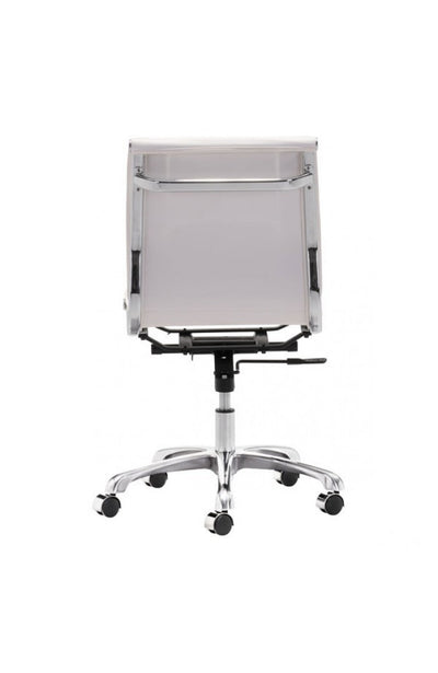 Modern White Leather & Chrome Armless Office or Conference Chair