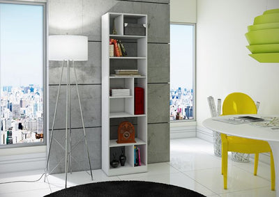 Contemporary Narrow White Bookcase