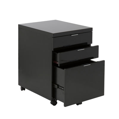 Black Lacquer 3-Drawer Office Filing Cabinet