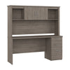 66" Silver Maple Desk with Hutch and Built-in File