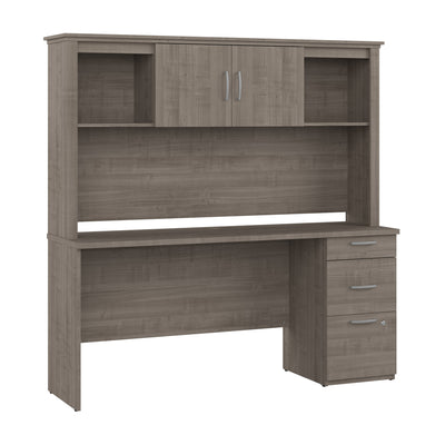 66" Silver Maple Desk with Hutch and Built-in File