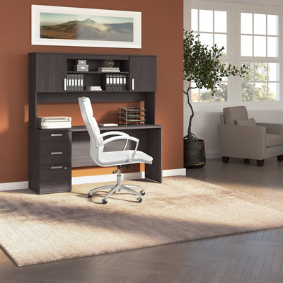 65" Charcoal Maple Desk with Hutch