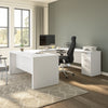65" U-Shaped Desk in Satin White with File Cabinet
