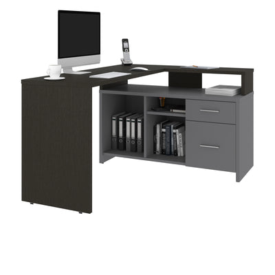 56" X 44" Unique Petite Corner Desk with Credenza in Deep Gray & Slate