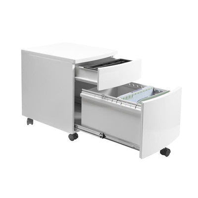 Sleek White Steel Rolling Office Filing Cabinet