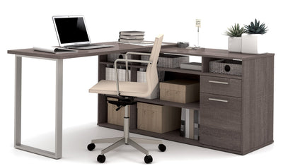 Set of 3: L-Shaped Desk, Lateral File, & Bookcase In Bark Gray Finish