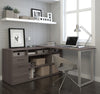 Modern L-shaped Desk with Integrated Storage in Bark Gray